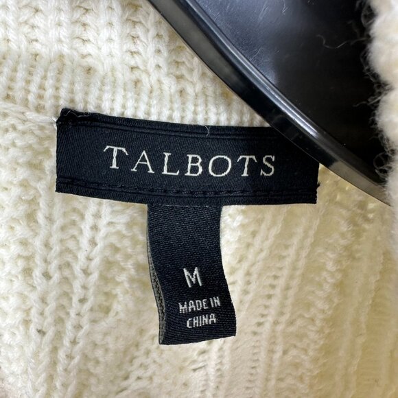 Talbots Cable Knit Cardigan Sweater M Cable Knit Lambswool Cream - Picture 3 of 7
